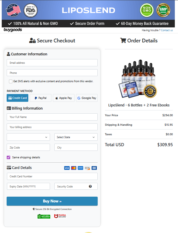Lipo Healthy Secure Checkout Page